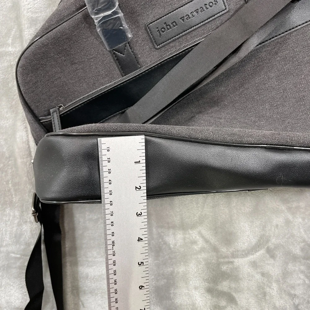 John Varvatos Canvas Tote Lightweight Laptop Messenger‎ Bag Gray/Black NWOT